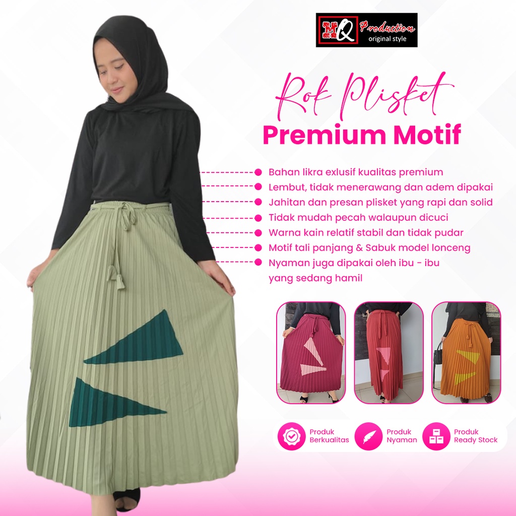 Rok Wanita Plisket Premium Bahan Likra Exlusif Motif Tali Panjang Jumbo Mayung Big Size Sabuk Model 