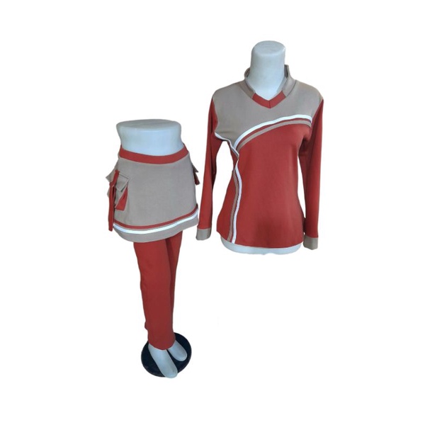 Baju senam tunik merah bata