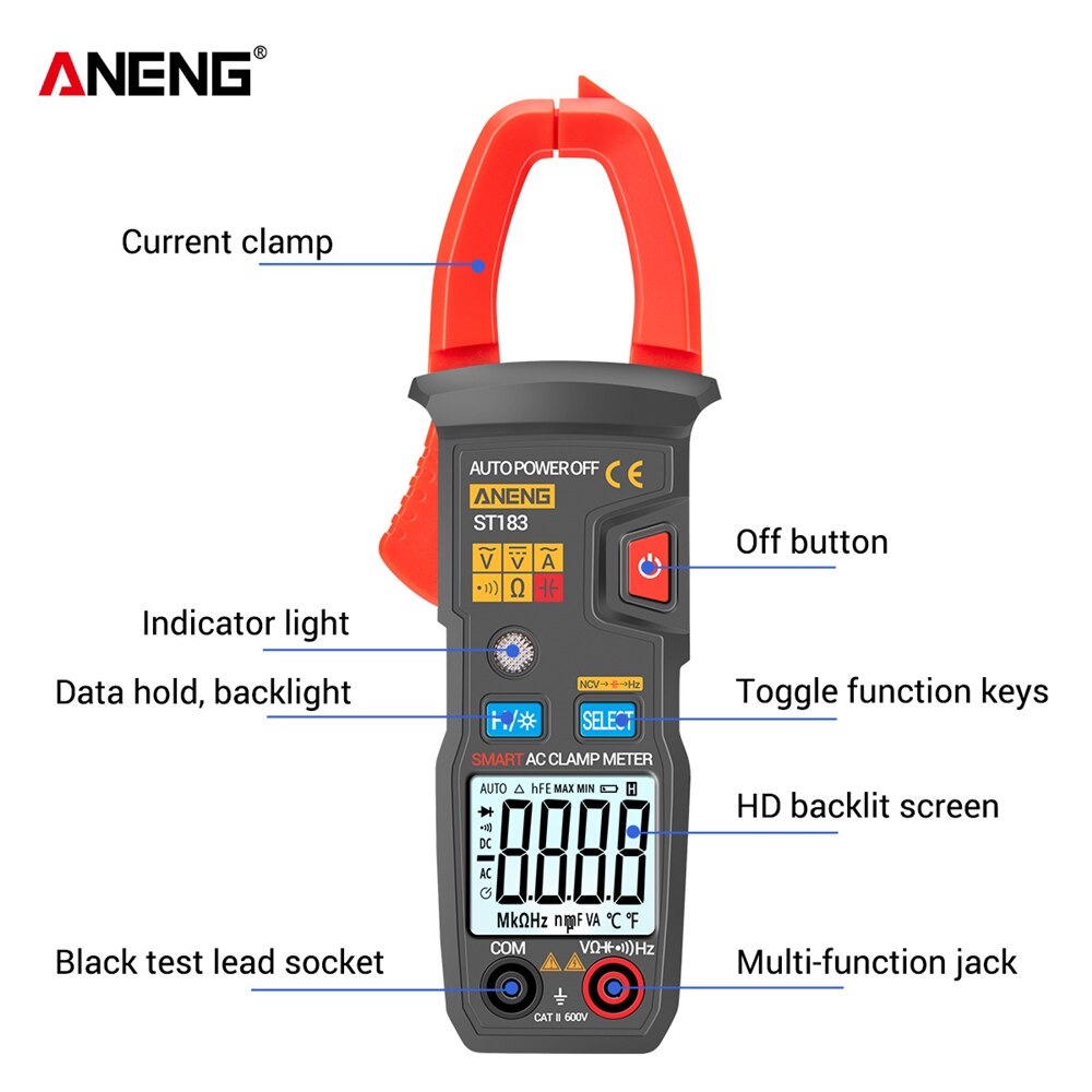 ANENG Digital Multimeter Voltage Tester Clamp - ST183 - Black