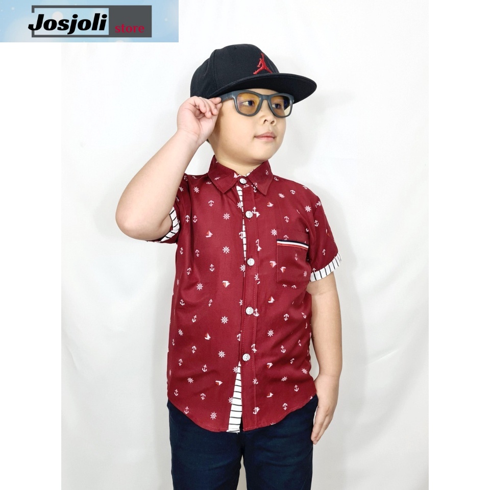 JOSJOLI_STORE/Kemeja Kids Elvano/Atasan Anak Laki-Laki Lengan Pendek/M L XL