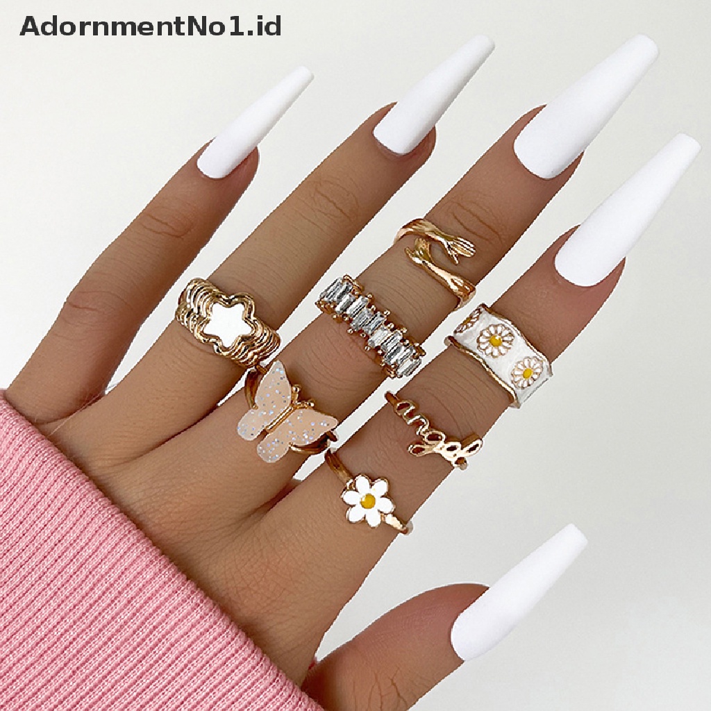 [AdornmentNo1] 8pcs/set Cincin Natal Untuk Wanita Kristal Pohon Natal Tongkat Santa Claus Cincin set Selamat Tahun Baru Pesta Perhiasan Hadiah Perempuan [ID]