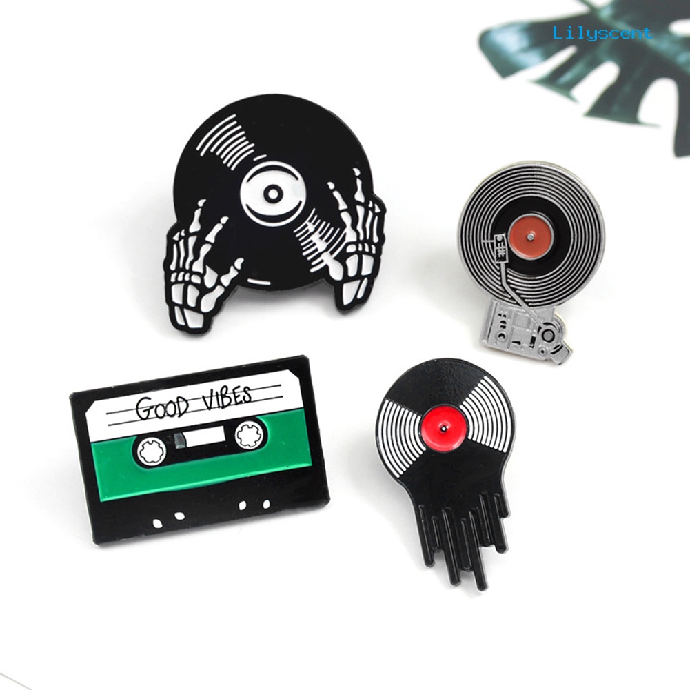 [LS] Retro Phonograph Recording Kaset Tape Vinyl Record Bros Pin Jaket Lencana