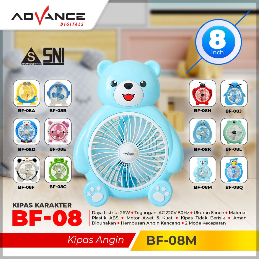 Advance Kipas Angin Meja Karakter Minion Doraemon Hello Kitty Smurf Kumbang Portable 8 in BF-08