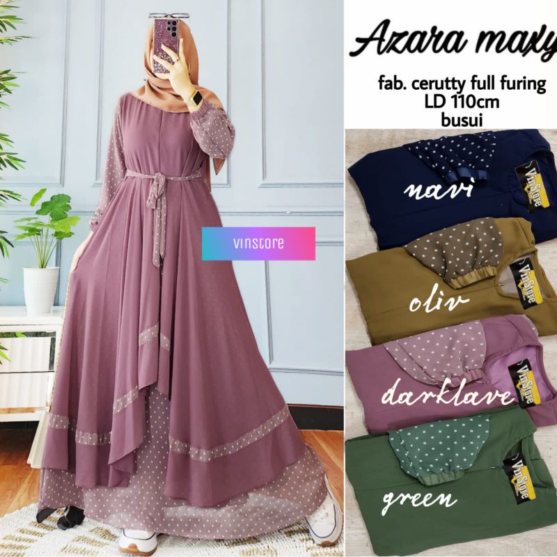 GAMIS MUSLIM WANITA AZARA MAXY ORY VINSTORE BAHAN CERUTY FULL FURING LD110CM BUSUI