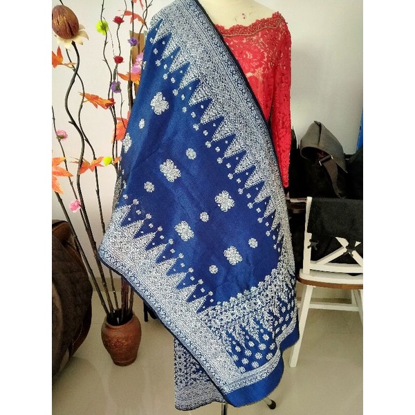 Songket Palembang cantik manis biru silver
