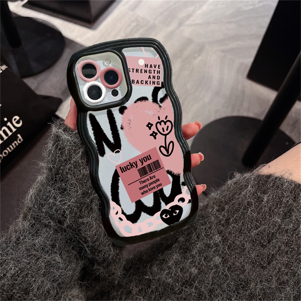 Soft Case Samsung A04E A04S A04 A03 A03s A13 A23 A22 A12 A32 A31 A02s A21s A10S A20 A52 A50s A30s A51 A71 A11 A53 M22 M32 Bingkai Gelombang Graffiti Love Hati Bunga Bening Phone Cover