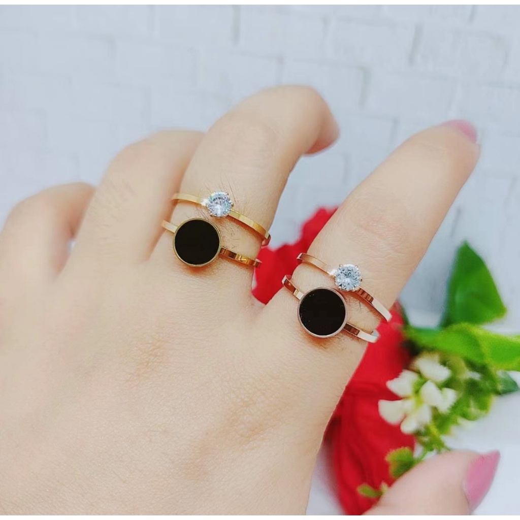 Cincin Titanium 2 Susun Permata Perhiasan Wanita P25/P26