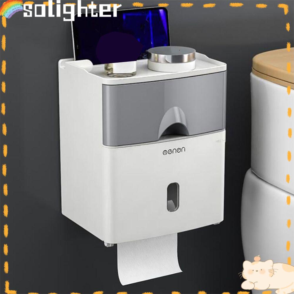 Solighter Toilet Paper Holder Aksesori Kamar Mandi Multi-Fungsi Tahan Air Dipasang Dinding Dapur Penyimpanan Kertas Roll/Dispenser Kertas Serut