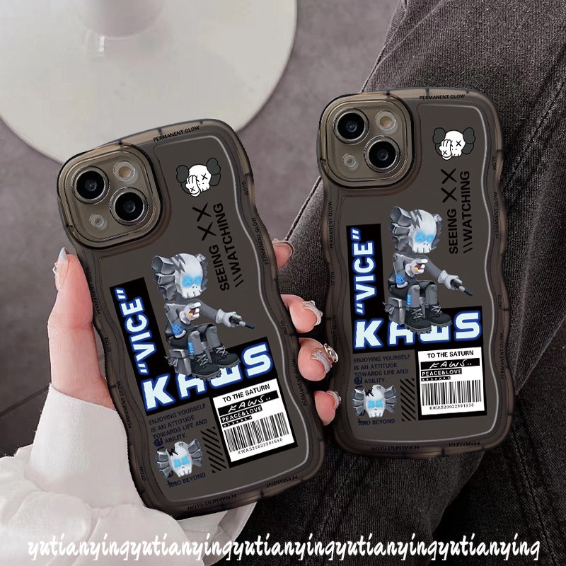 Casing Kaws Beruang Violent Kartun Trendy Oppo A17 A12 A15 A54 A95 A96 A5s A16s A16 A57 A17K A55 A76 A77 A3s A5 A9 A74 A7 A16K A1k A77s A53 A52 A92 Reno 85f 7Z 6 Wavy Edge Soft Sarung