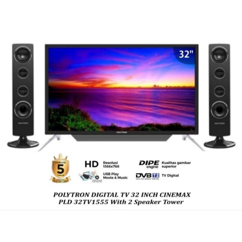 Polytron LED Digital TV 32 Inch 32TV1555 Speaker Tower