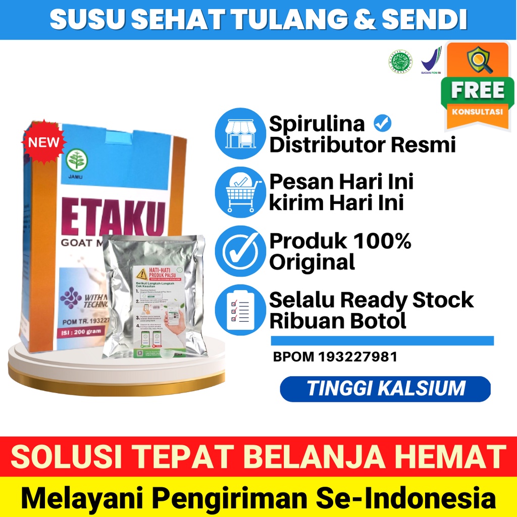 

Suplemen Tulang Susu Kambing Etaku Vitamin Tulan Penguat Tulang Kaya Zat Besi dan Kalsium Susu Bubuk Kambing Etawa Asli