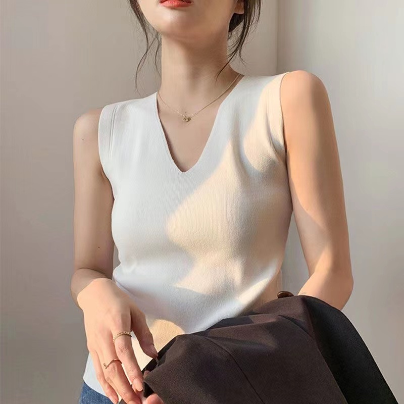 Hasya Singlet V-neck Rajut - Atasan Wanita Rajut Import TM (52115)