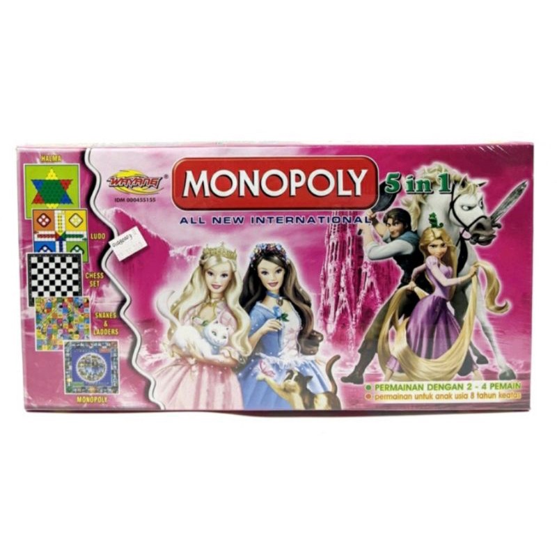 Mainan Monopoli 5 in 1 Internasional Catur ular tangga Halma Ludo