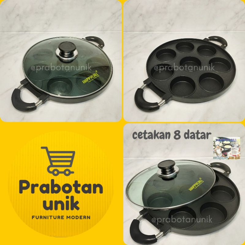 Cetakan 8 Lubang Datar Happy Call / Cetakan Kue Roti Pisang Martabak Mini Teflon Anti Lengket Tutup 