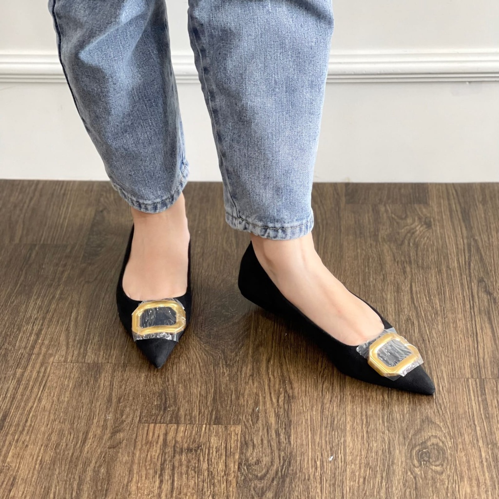 SEPATU WANITA ZS-3851 BLACK SUEDE FLAT