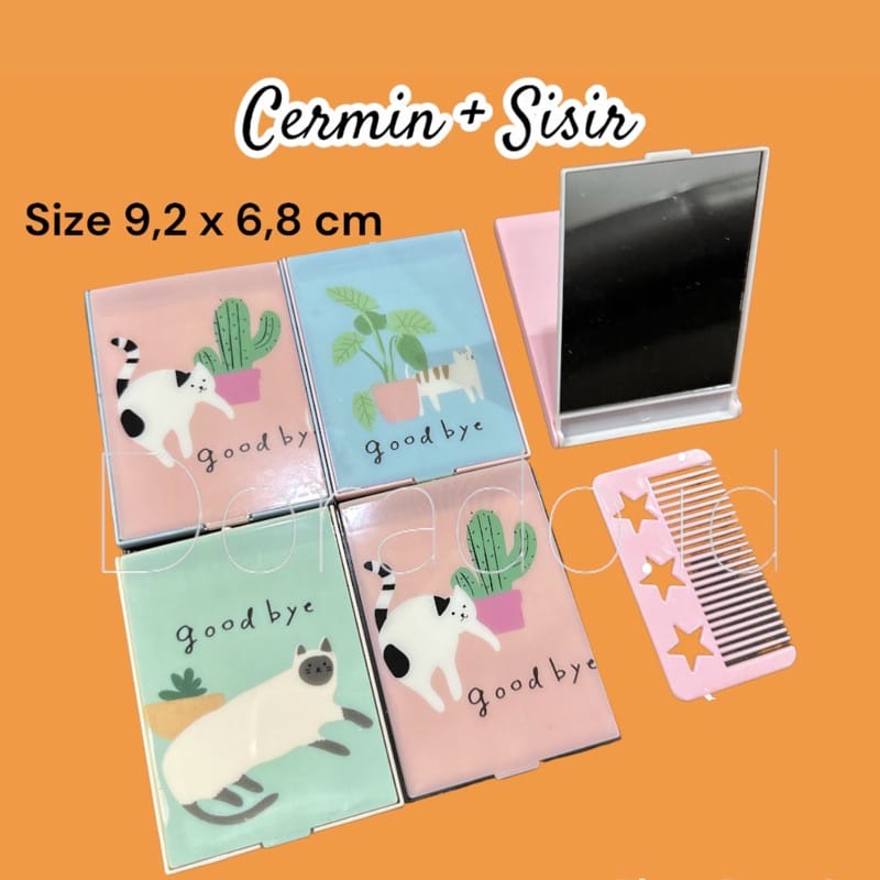 Cermin Plus Sisir Mini Travel Size Portable 9,2 cm x 6,8 cm / Kaca Mini