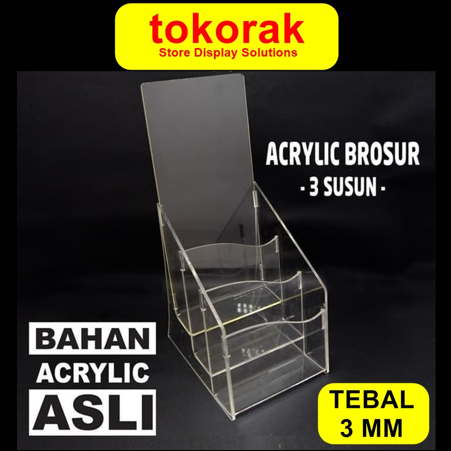 ACRYLIC TEMPAT BROSUR 3 SUSUN F.3 AKRILIK ASLI MIKA STAND