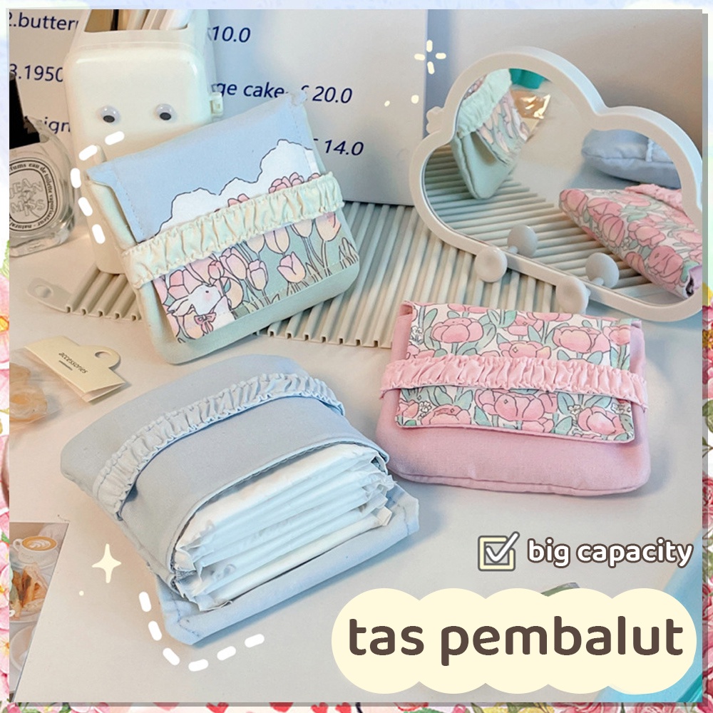 Pouch Pembalut Wanita Tas Kecil Pembalut Tissue Aesthetic Pastel Towel Bag Organizer Import