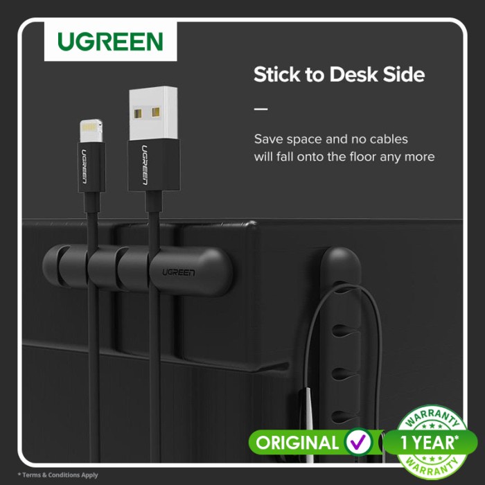 

Holder Ugreen 4Clips 2Pcs Organizer Silicone Cable Manage Black- 30762