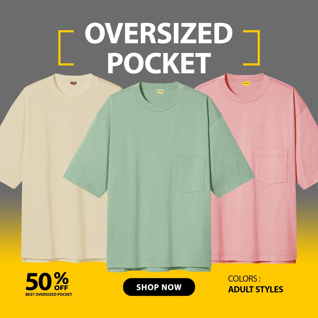 BAJU KAOS POLOS OVERSIZE POCKET PRIA WANITA TANGAN PENDEK UKURAN S-XL BAHAN COTTON COMBED 24S ORGINAL