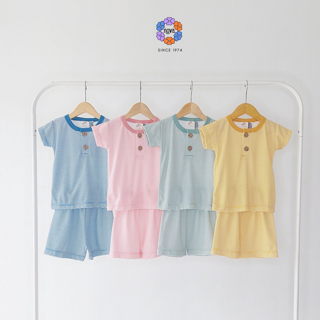 Nova Ezy Button &amp; Shirt Set Print - Setelan Baju Pendek Celana Pendek / Setelan Bayi