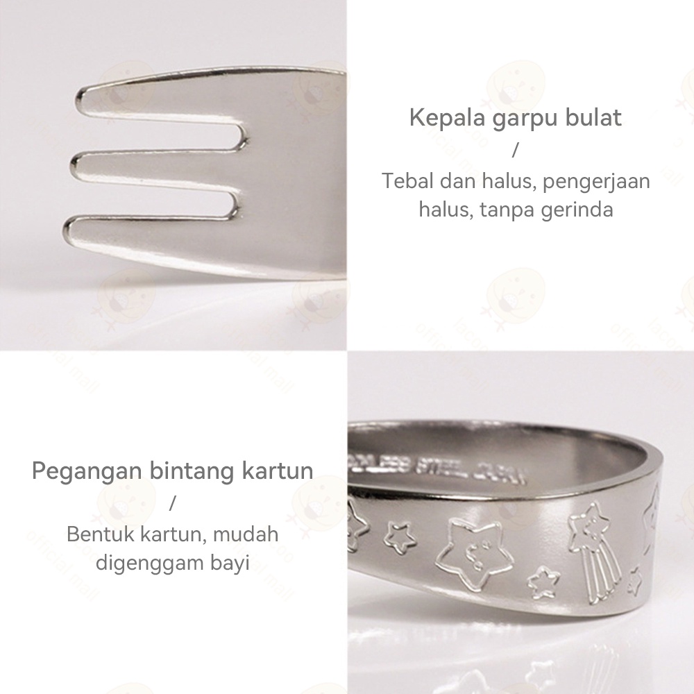 Lacoo Sendok makan bayi anak stainless sendok garpu anak training spoon made in japan