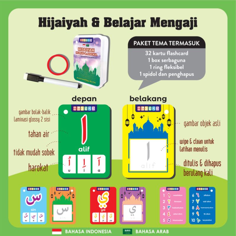 Flash Card WIPE and CLEAN ( bonus RING + SPIDOL + BOX SERBAGUNA ) Flashcard Mainan Edukasi Kartu Pintar Anak