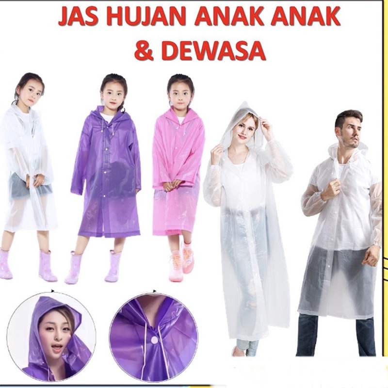 JAS HUJAN EVA TRANSPANT TEBAL DEWASA DAN ANAK / JAS HUJAN KOREA PONCHO PRIA WANITA UNIVERSAL / RAINCOAT MANTEL HUJAN PVC TERUSAN IMPORT