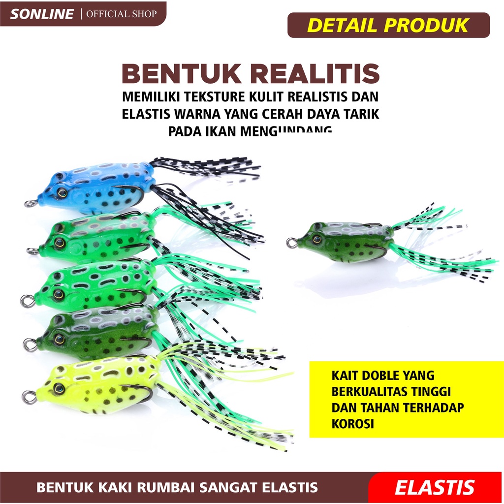 SONLINE Umpan Katak Lure Umpan Casting Katak Lure Soft Frog Dengan Rumbai Ekor Umpan Pancing Permukaan FO004