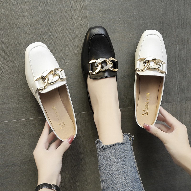 COD BAYAR DITEMPAT!!! 0679 Retro Chain Leather Slip On