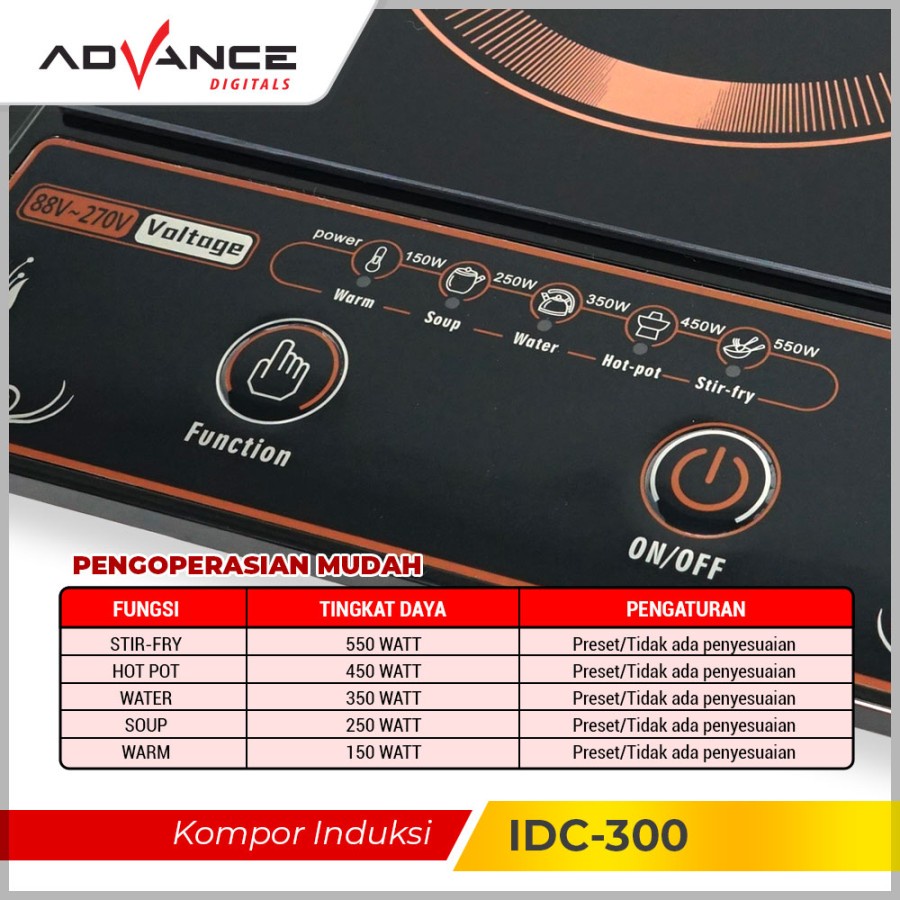 Advance Kompor Induksi Listrik Touchscreen IDC 200 Low Watt IDC 300