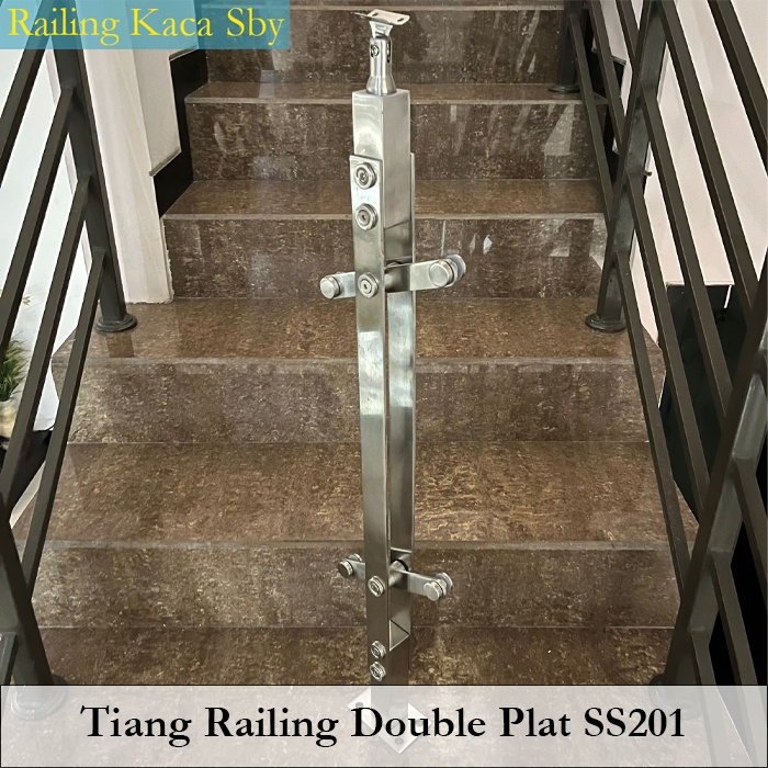 Jual Tiang Railing Tangga Kaca Stainless Model Double Plat Hairline