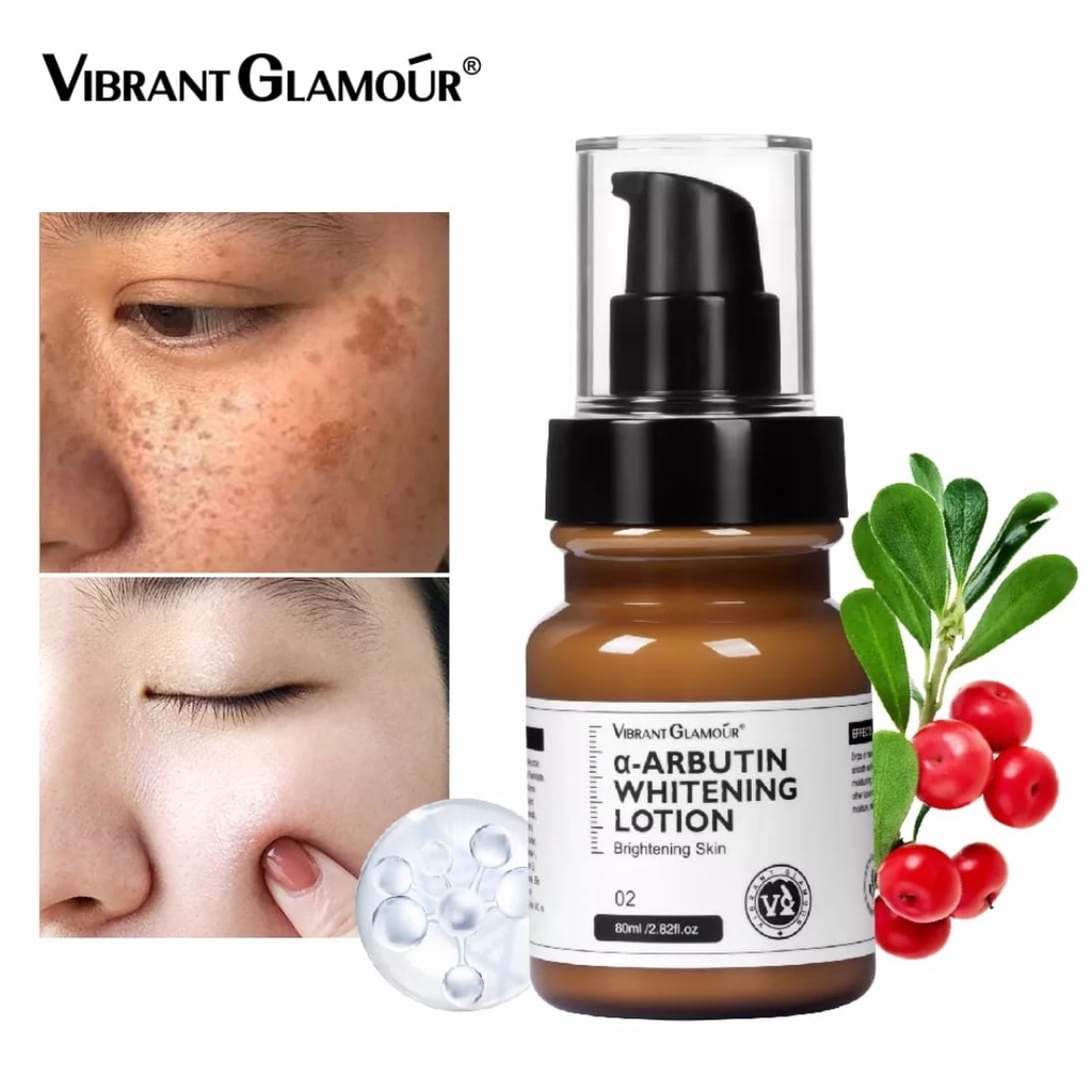 VIBRANT GLAMOUR α-Arbutin Whitening Lotion Toner Serum Cleanser Krim Pencerah Wajah Menghilangkan Bintik Hitam Mengurangi Garis Halus Melembabkan Meregenerasi Perawatan kulit