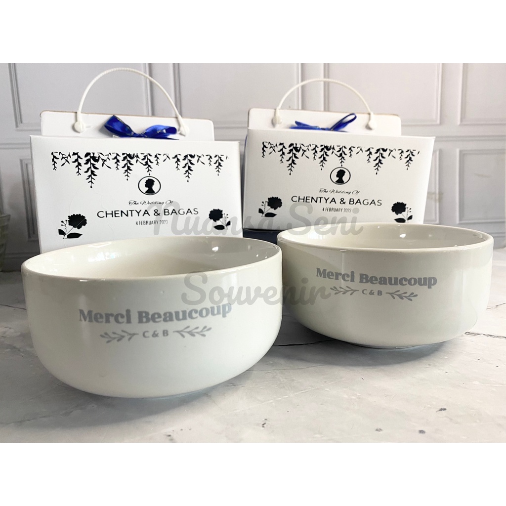 Souvenir Mangkok Saji Sup Keramik Mangkuk Two Tone Jumbo Mangkok Porselen Sablon Kemas Box Sablon