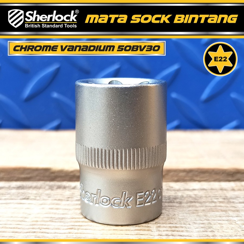 Kunci Shock Bintang Sok E22 1/2 inch Drive Star Socket Sherlock