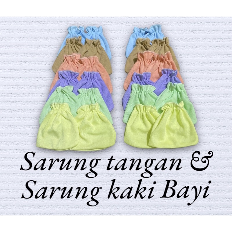 sarung tangan &amp; sarung kaki bayi polos ( 3 &amp; 6 set )lembut dan tebal