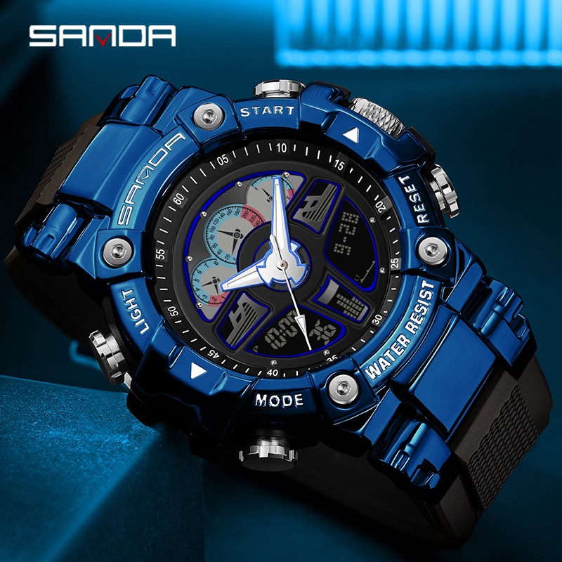 SANDA 3156 Jam Tangan Pria Digital Analog Tali Rubber Chronograph Anti Air WATCHKITE WKOS