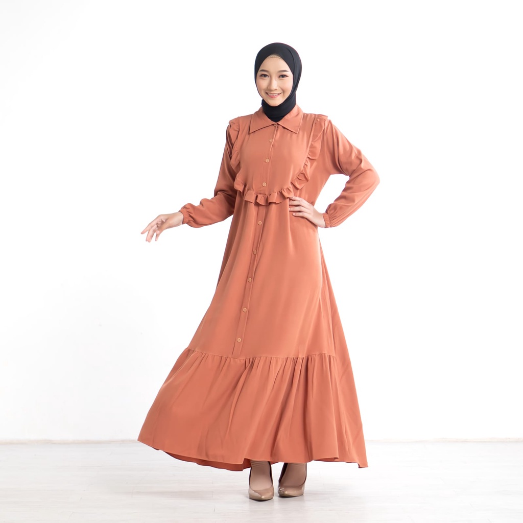 Syahmina - Gamis Wanita Busui Natalia Dress Bahan Shakila Model Ruffel