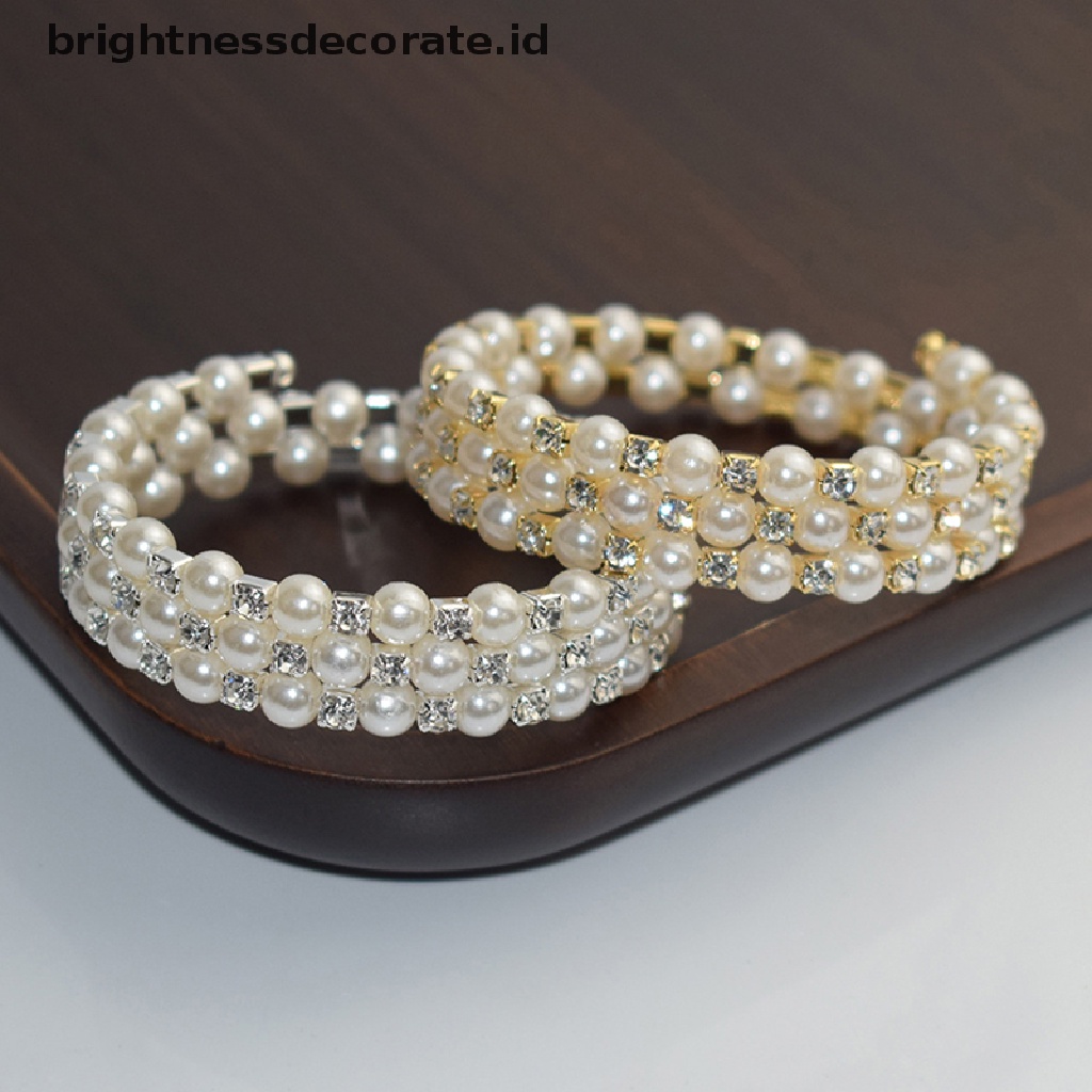 [Birth] Gelang Mutiara Imitasi Kristal Elegan Multilayer Stretchable Pearl Bracelet Gelang Mutiara Untuk Wanita Hadiah Perhiasan Pengantin [ID]