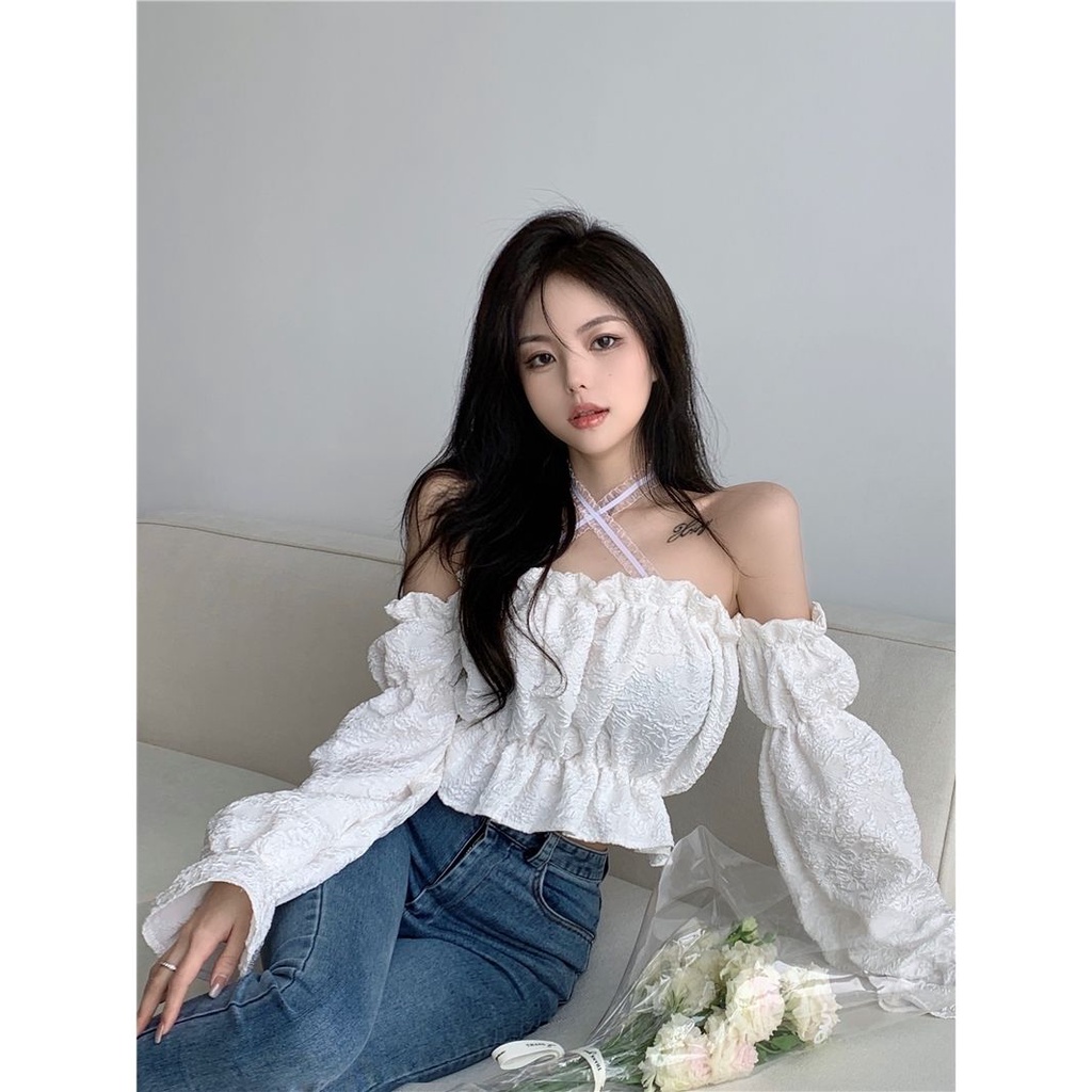 Red Kemeja manis wanita musim panas desain rasa keinginan murni satu bahu halter top all-match fashion kemeja lengan pendek engah