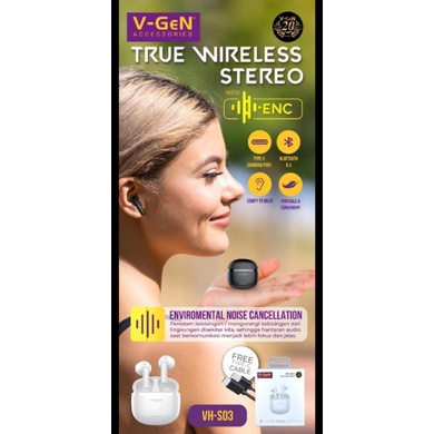 V-GeN TWS Earphone VH-S03 Wireless ENC Type C Bluetooth5.3 Handsfree