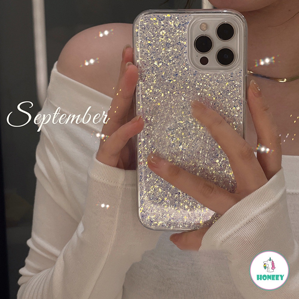 Casing Soft Case Bumper TPU Silver Foil Glitter Sequin Berkilau Untuk IPhone 14 13 12 11 Pro Max