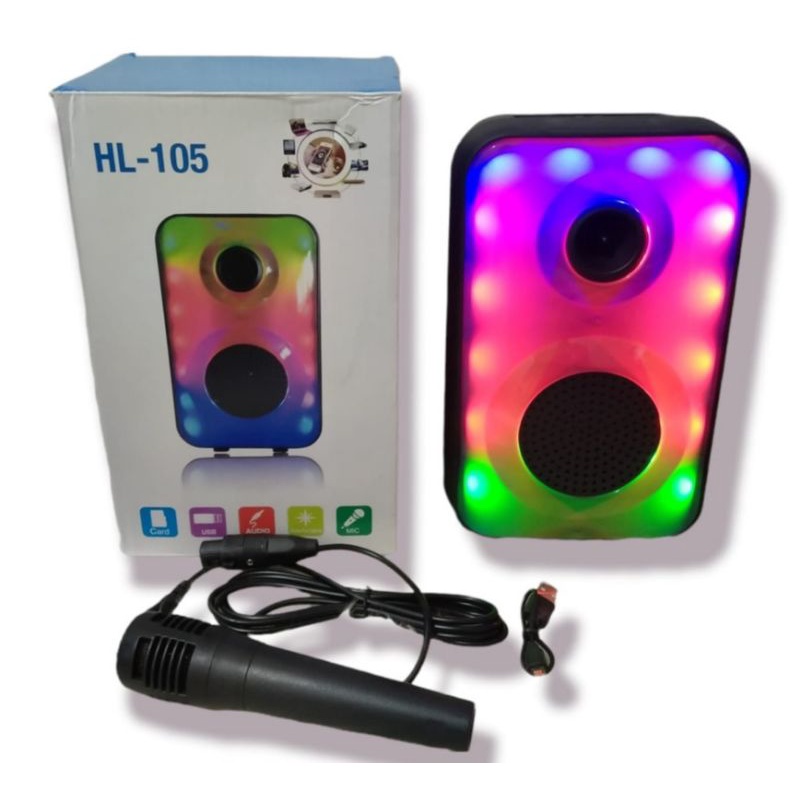 Speaker Bluetooth Free Mic Karaoke SQRS HL-105 Salon Aktif Portable  Radio Fm Wireless Speaker Lampu Disco Super Bass Led