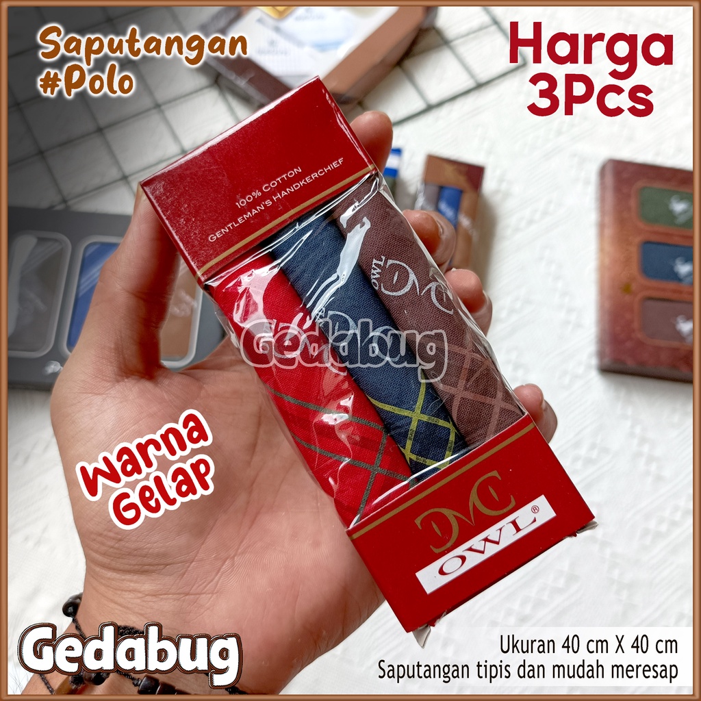 ( 3 pcs ) Saputangan Pria Dewasa Po lo / Sapu Tangan Cassual Perlengkapan kantor Motif Garis - Gedabug