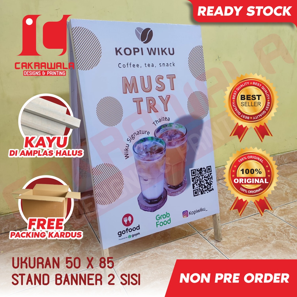 STAND BANNER KAYU UKURAN 50 X 85 - STANDING BANNER KAYU PROMO COFFE - STANDING BANNER KAYU - SEGITIG