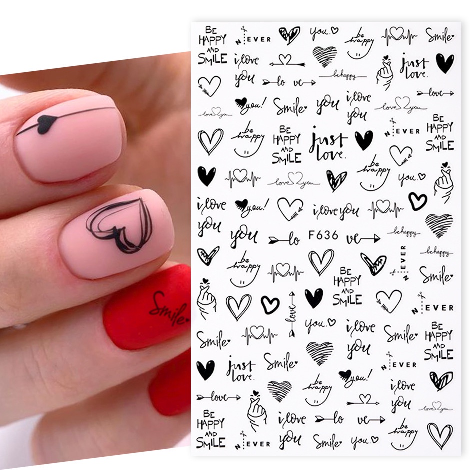 1pcs Hitam Dan Putih Cinta Abstrak Bunga Dekorasi Kuku Nail Slider Sexy Woman Nail Art Sticker DIY Hiasan Nail Art