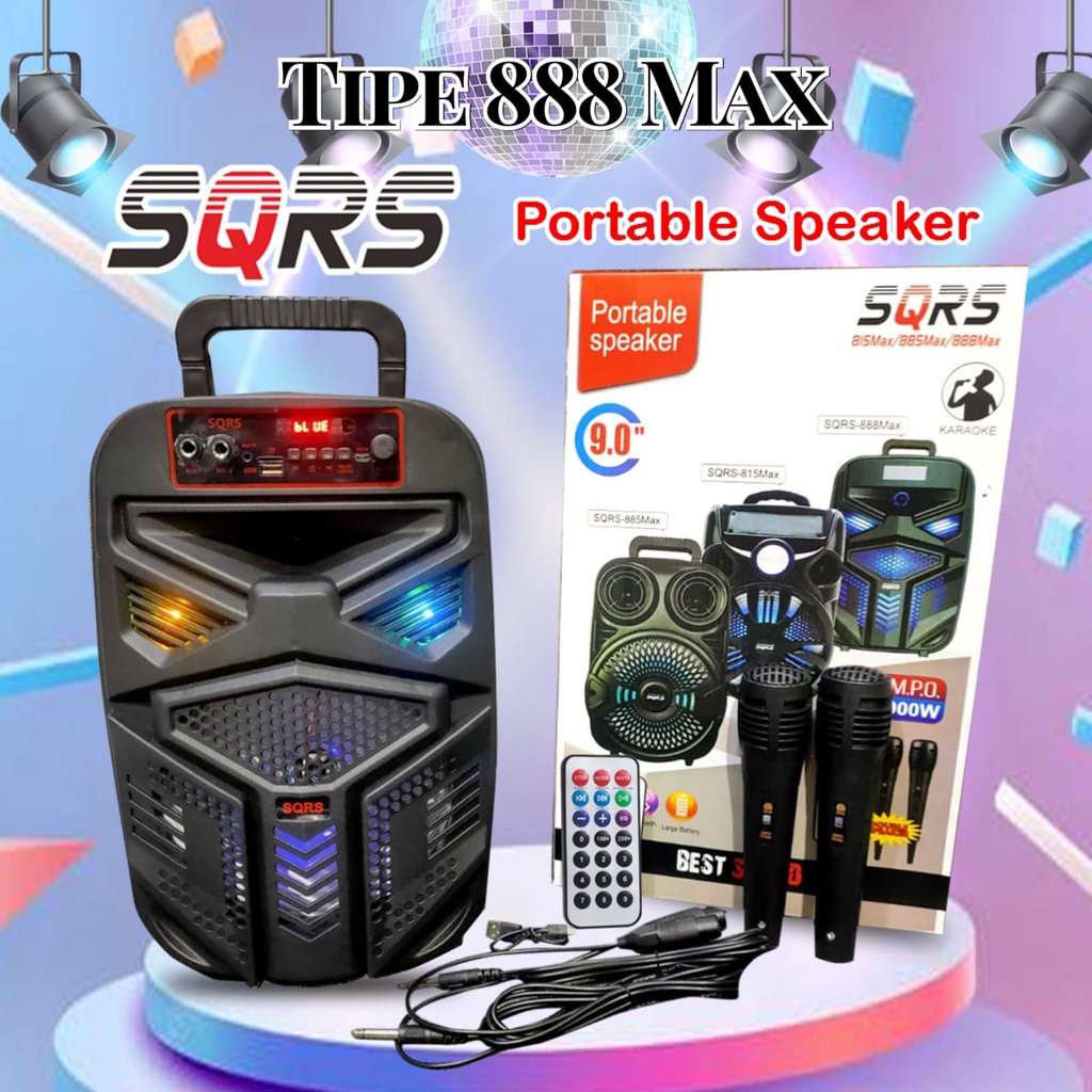 PROMO TERBARU Speaker blouetooth portable SQRS-888 9INC plus mic karoke super bass