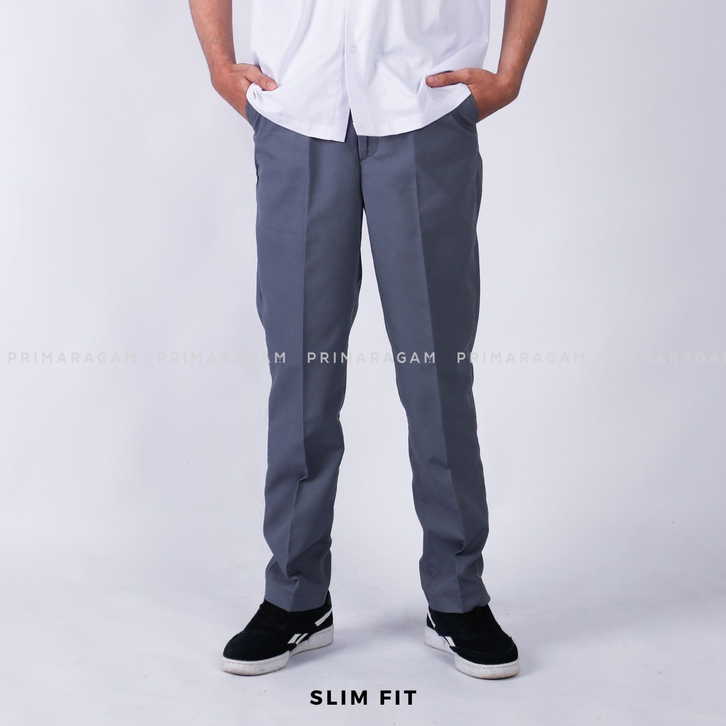 Celana seragam sekolah sma smk abu abu regular slimfit slim fit pensil pinsil pria laki laki