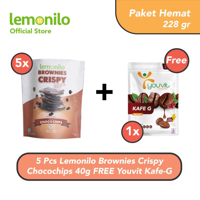 

[BC] [BISA COD] 5 Pcs Lemonilo Brownies Crispy Chocochips 40g FREE Youvit Kafe-G