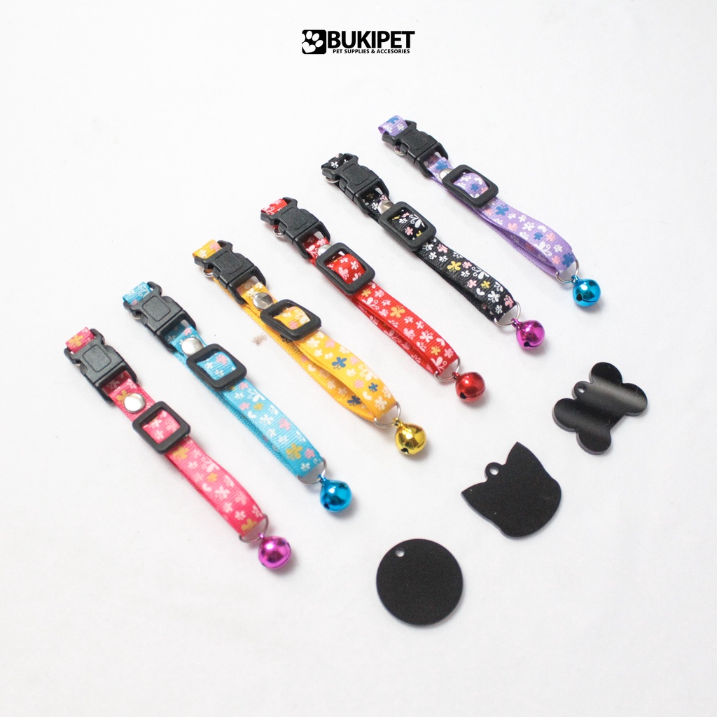 Kalung Kucing Custom Nama Bahan Nylon Stripe Murah - SHALLOW NECKLACE ( AKRILIK HITAM )